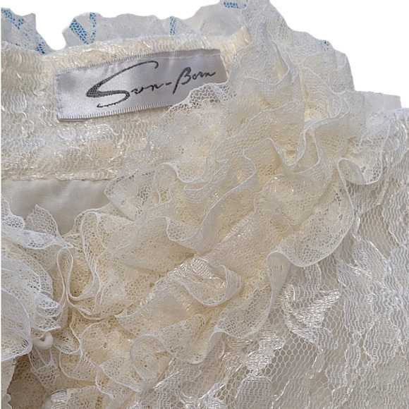HP Vintage Sun-Born Lace High Ruffle Collar Sheer Sleeve Peplum Lolita Blouse - Picture 7 of 16